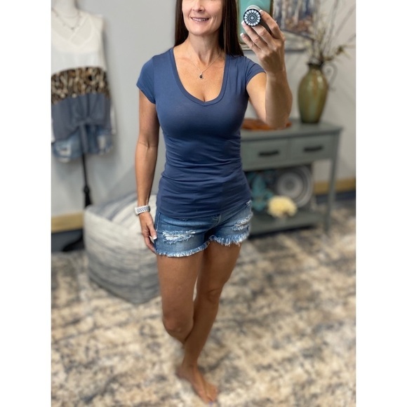 V-Neck Basic Baby Tee Denim Blue 0060 - Picture 3 of 5